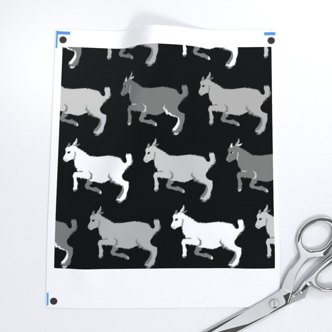 Happy Goats Grayscale Goat Horns Farm Animal Herd Grazing Custom Printed Fabric by Spoonflower Various Fabrics by the Yard or Fat Quarter